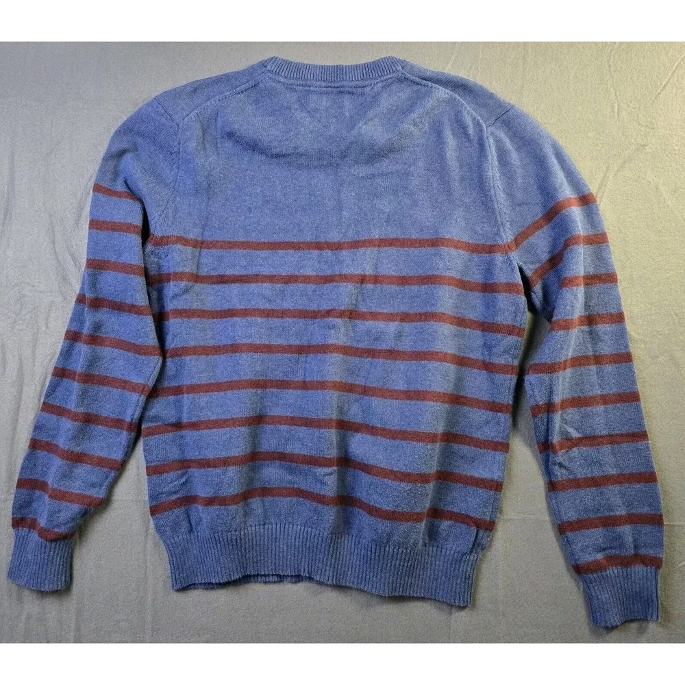 Tommy Hilfiger Sweater Mens XL Blue Burgundy Striped Crew Neck Knit Pullover